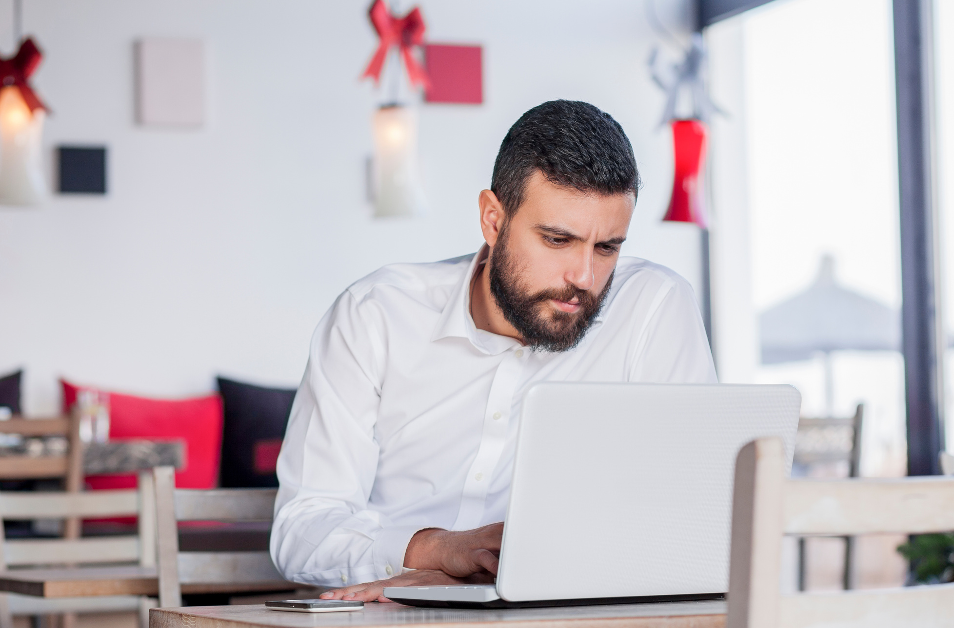 Man working online, learning.